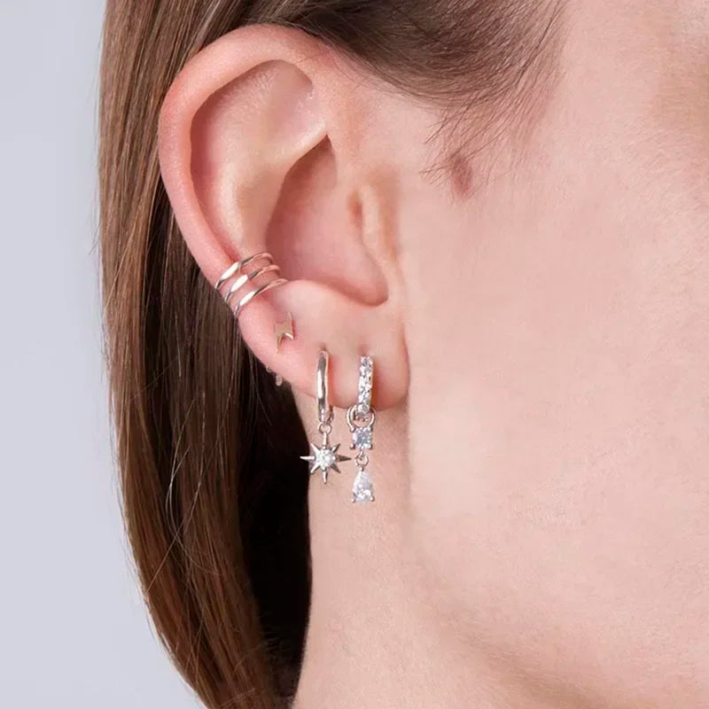 925 Sterling Silver Tassel Hoop Earrings for Women - White Zircon