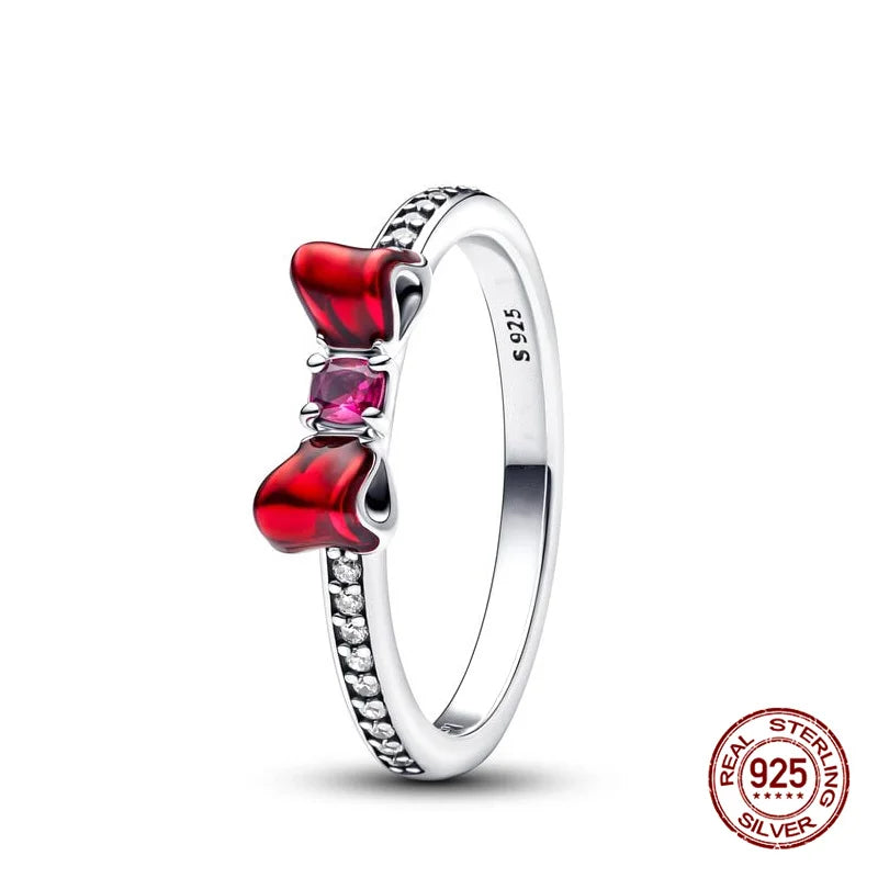 New in 925 Sterling Silver Sun and Moon Love Princess Zircon Oxide Enamel Heart Love Rings Fashion Fine Jewelry For Women Gifts