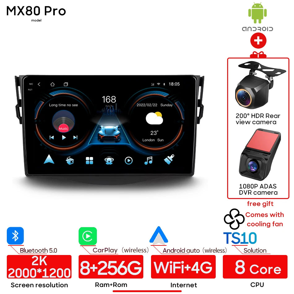 Car Stereo with Apple CarPlay & Android Auto, Compatible with Toyota RAV4 3 XA30 (2005-2016)