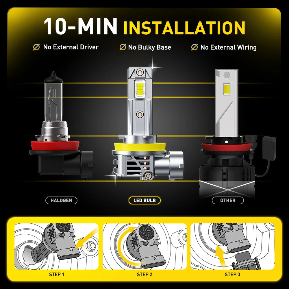 AUXITO H11 H8 LED Headlight Bulbs - 30000LM Turbo Brightness