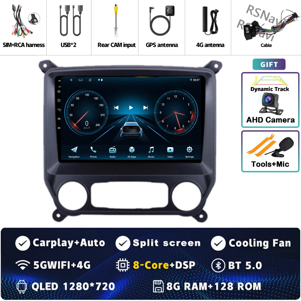 Android 16 Carplay Auto Car Radio Multimedia For Chevrolet Silverado 3 GMTK2 2014 2015 2016 2017 2018 GPS BT 4G Stereo Head Unit
