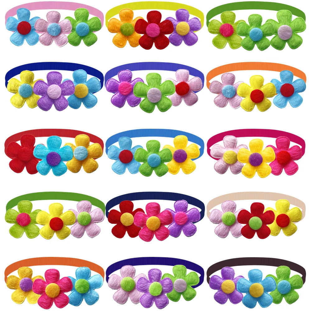 50/100pcs Colorful Flower Dog Bow Ties Beautiful Pet Dog Cat Bowties Collar Fashion Cute Pet Accessories For Small Dogs