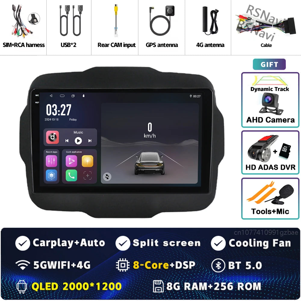 Android 16 For Jeep Renegade 2016 - 2020 2K QLED Android Car Radio Multimedia Video Player GPS AI Voice CarPlay 4G Stereo
