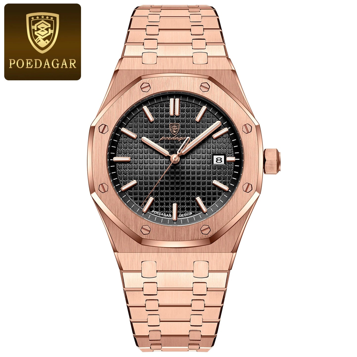 POEDAGAR Men's Quartz Watch — Stainless Steel, Luminous Dial