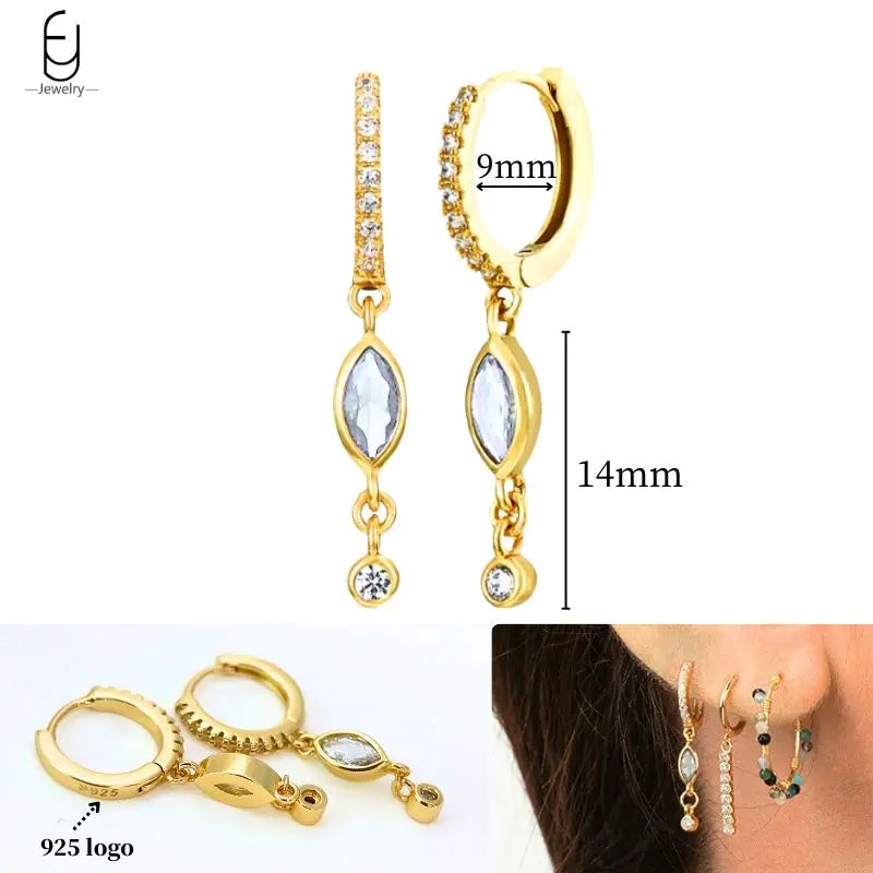 925 Sterling Silver Crystal Drop Earrings for Women - Heart & Flower Studs