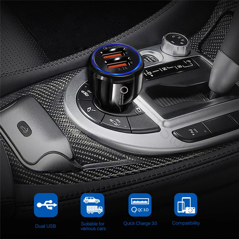 Car Charger 18W 3.1A Dual USB Fast Charging QC Phone Charger Adapter For iPhone 12 11 Pro Max 6 7 8 Xiaomi Redmi Huawei Samsung