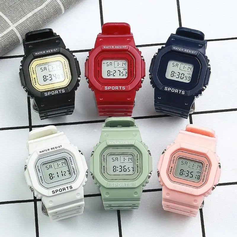 LED Sports Watch for Boys & Girls Student Electronic Square Digital Waterproof Rubber Clock Colorful Men Women