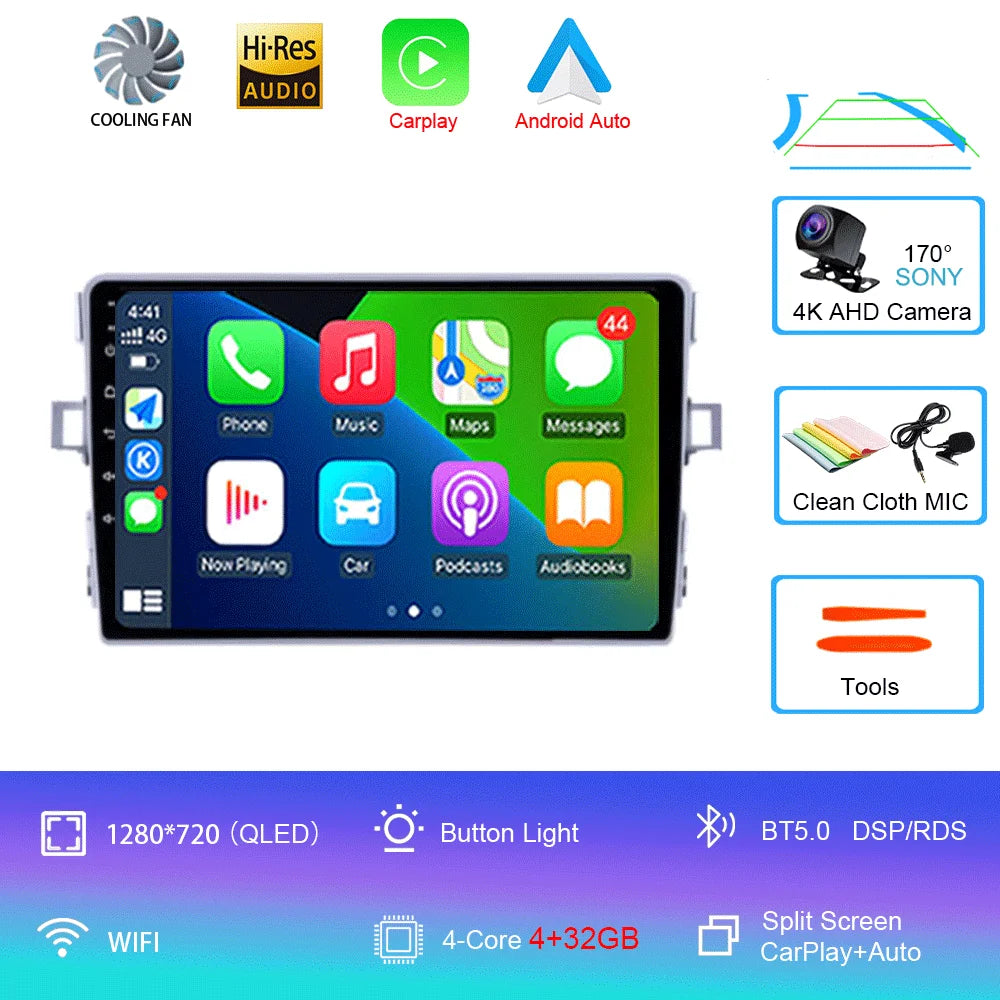 Android Car Stereo for Toyota Verso R20 (2010–2016) — CarPlay, Android Auto, GPS, 4G, RDS, DSP, IPS