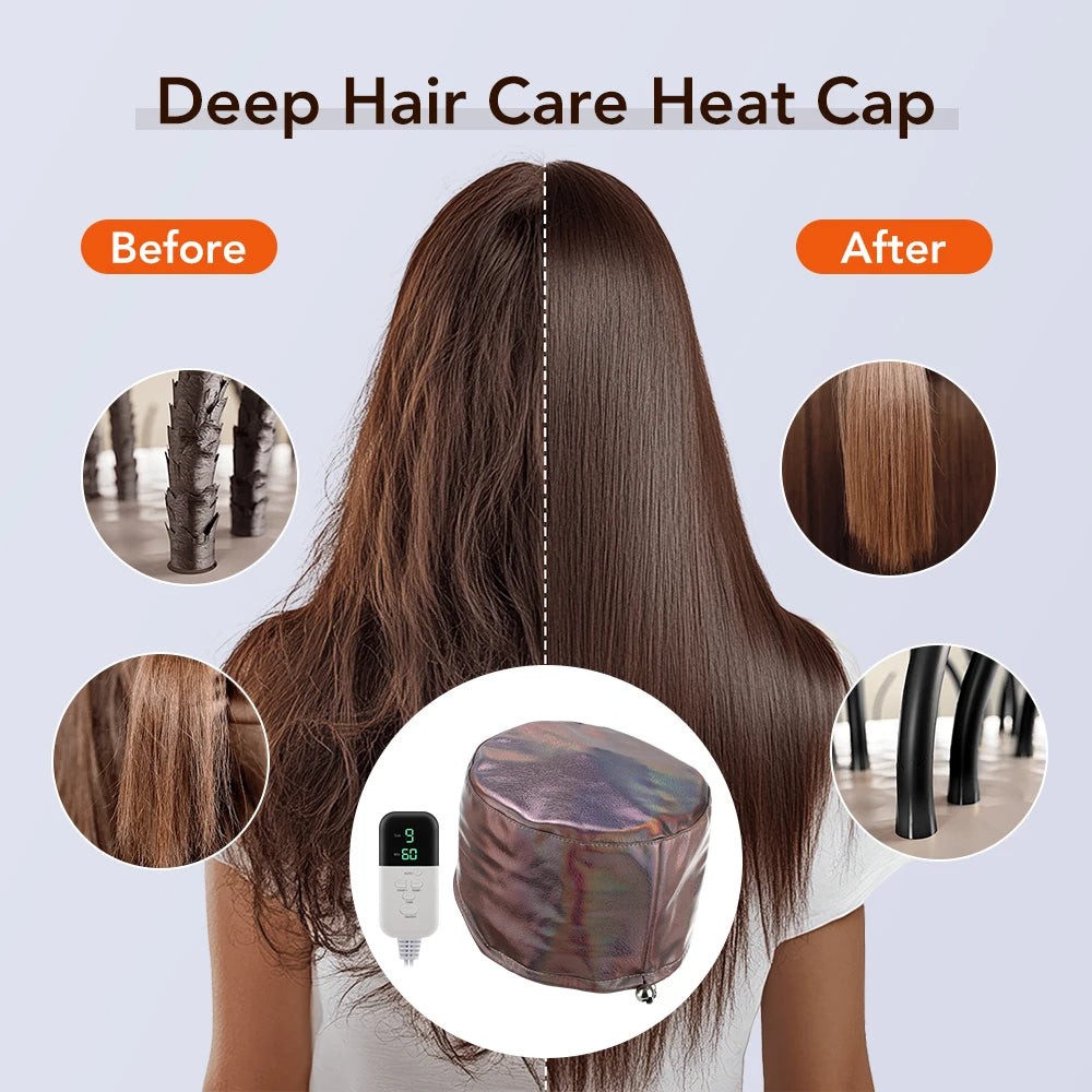 Hair Steamer for Deep Conditioning Thermal Heat Cap 9-Level Heats Up Quickly 5 Time Settings Washable Thermal Spa Hat for Home