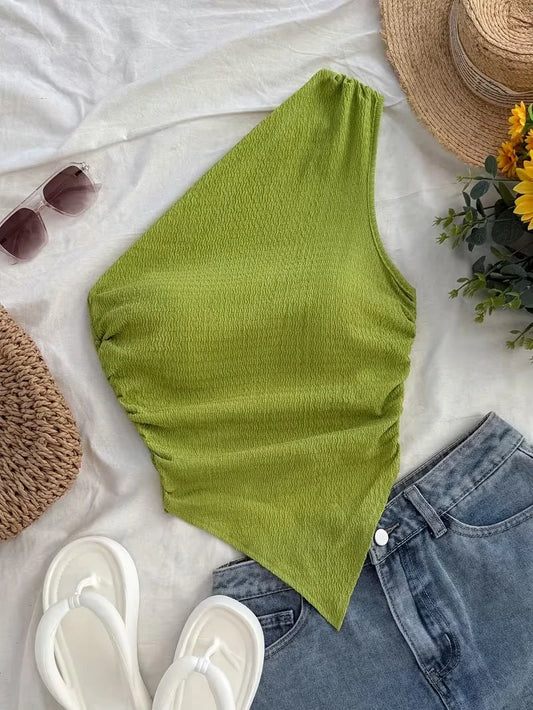 Women's asymmetric neckline crop tank top — view 1 of 8