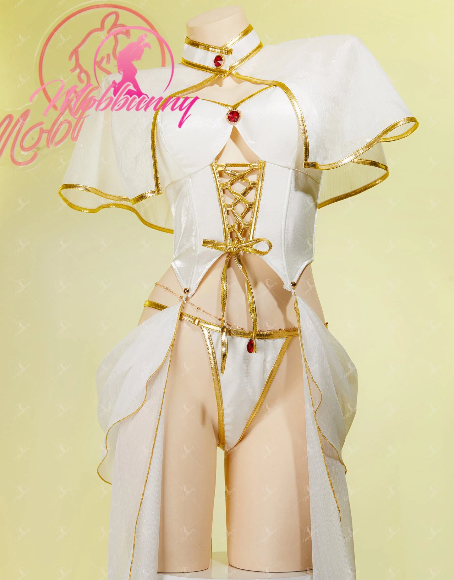 Mobbunny Women's Lingerie Set Top Skirt and Cape with Panty and Thigh-high Stockings Cosplay Costume