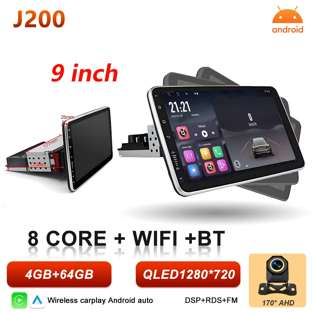 Android 15 1 DIN Screen Universal 9 10 inch Car Stereo CarPlay Car Radio Android Auto GPS Multimedia Player WiFi Player QLED BT