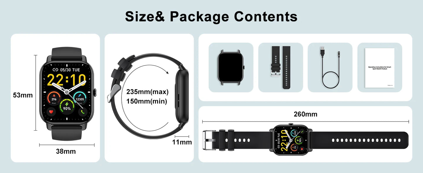 Jxrev 1.85" Ultra Thin Smartwatch with Bluetooth Calling & GPS – IP68 Waterproof | 110+ Sport Modes, Heart Rate, Sleep & Calorie Tracker for Android & iOS