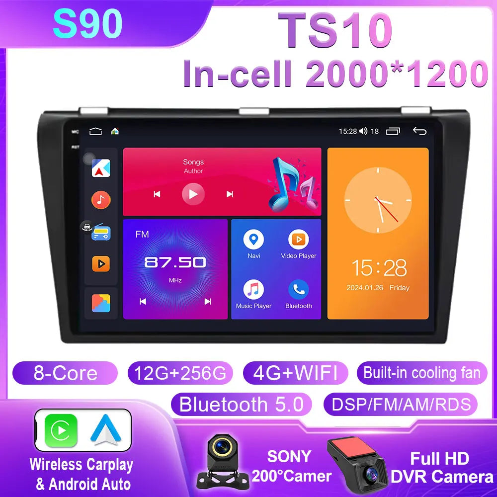 Android Car Stereo for Mazda 3 (2004–2009) — Wireless CarPlay, GPS, BOSE-Compatible, Multimedia Player