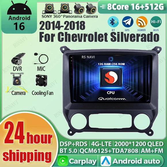 Android 16 Carplay Auto Car Radio Multimedia For Chevrolet Silverado 3 GMTK2 2014 2015 2016 2017 2018 GPS BT 4G Stereo Head Unit