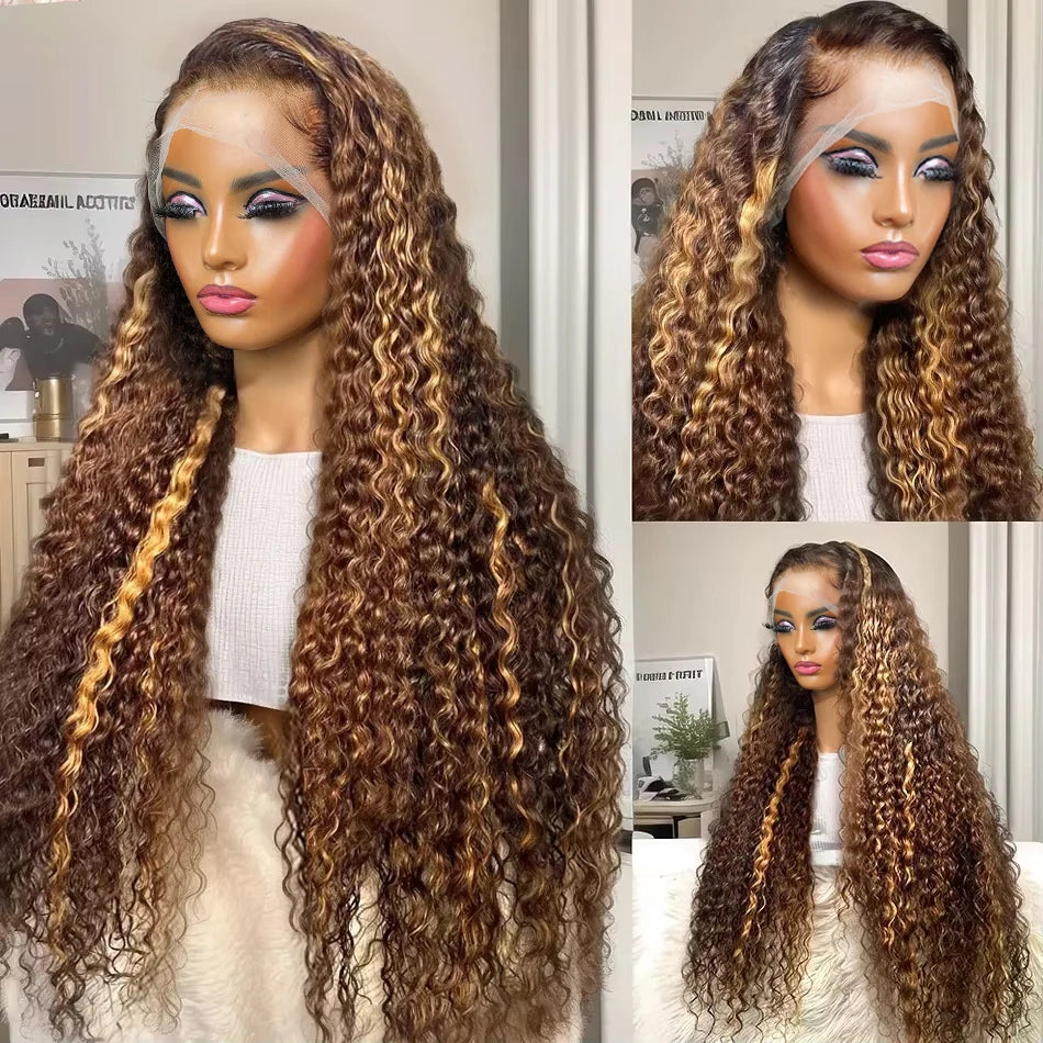 Honey Blonde Highlight HD Lace Frontal Wig - Ombre Deep Wave