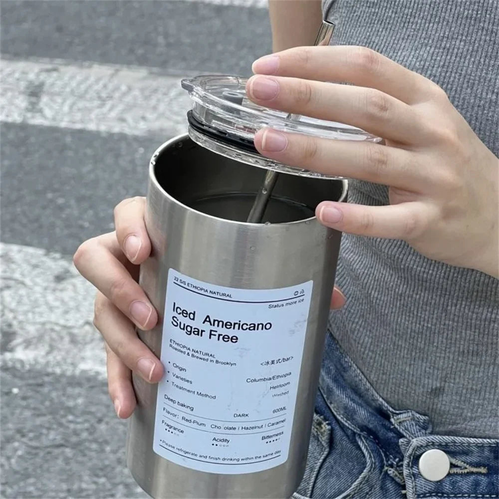 600ml Stainless Steel Thermos Cup with Straw - Insulated Coffee Mug - photo 4