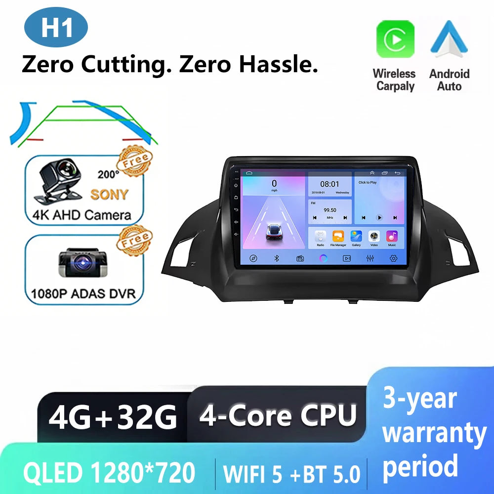 Android Car Stereo for Ford C-MAX, Kuga 2 & Escape 3 (2012–2019) — Wireless CarPlay, Android Auto, GPS, WiFi