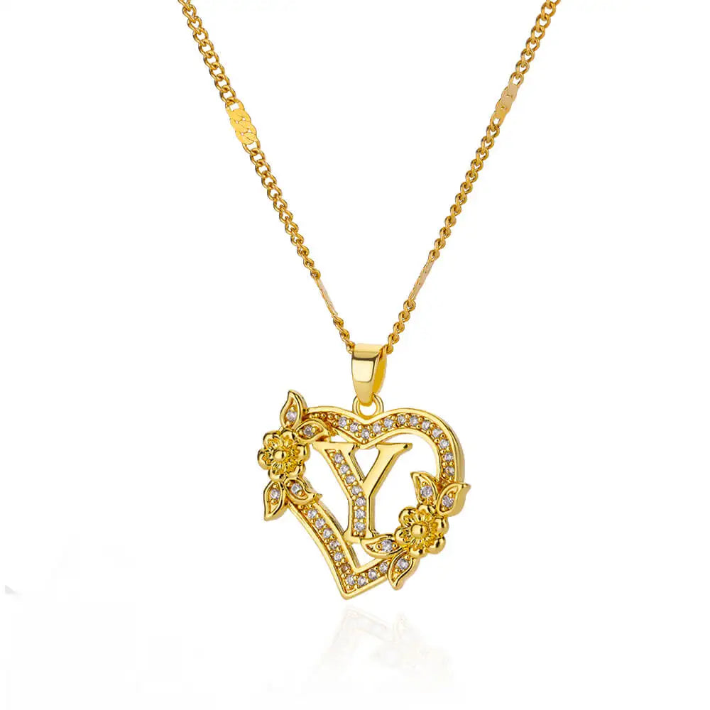 Initial Heart Necklace – Gold-Tone A-Z Letter Pendant