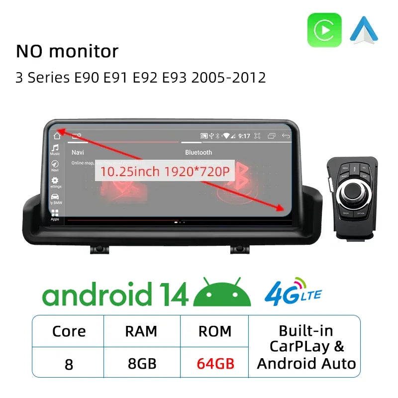 Android 14 E90 CarPlay For BMW 3 Series E90 E91 E92 E93 2005-2012 Car Multimedia Player GPS Stereo WIFI Head Unit Auto Radio