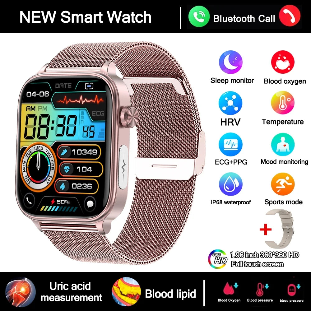 2026 New Al Science Diagnosis Blood Lipids Uric Acid Blood Oxygen Smart Watch Men ECG+PPG Voice Bluetooth Call Health Smartwatch