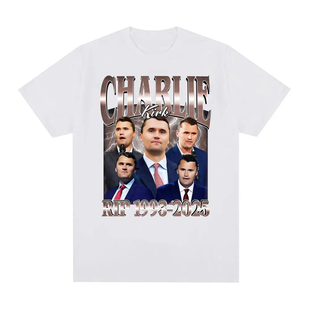 Comical Charlie Kirk RIP 1993-2026 Political Commemorative Retro Graphic Men and Women Summer Print Pure T-shirt