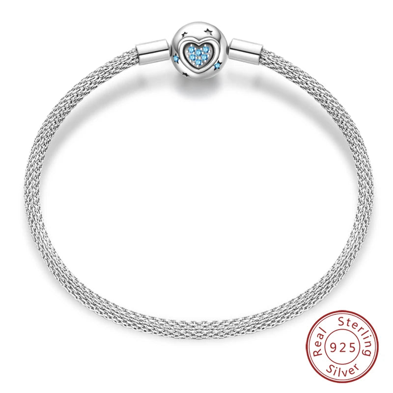 925 Sterling Silver Charm Bracelet – Star Moon Sun Four Leaf Clover Zircon | DIY Birthday Gift for Women (17-20cm)