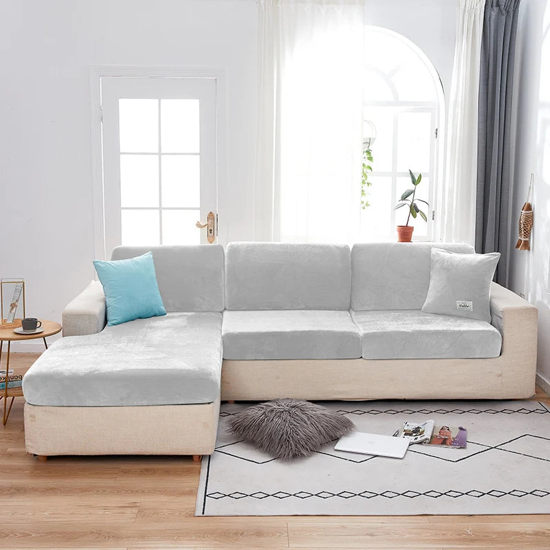 Velvet Sofa Covers for Living Room Elastic Plush Sofa Seat Cushion Cover Soft Couch Slipcover Furniture Protector for Home