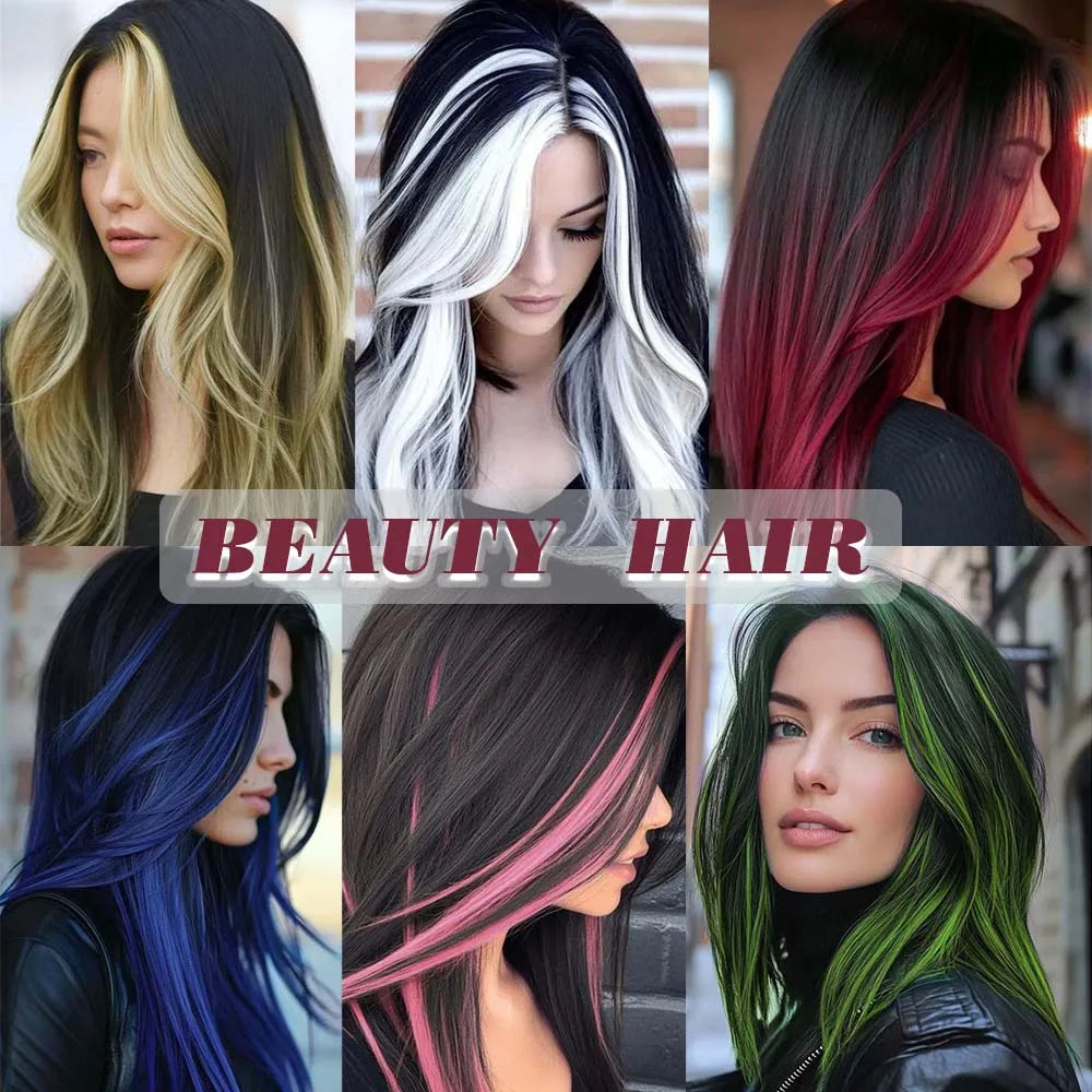 22inch Long Straight colorful Synthetic Hair Extensions - Invisible Clip-In, High Temperature Resistant, Easy to Wear for Women