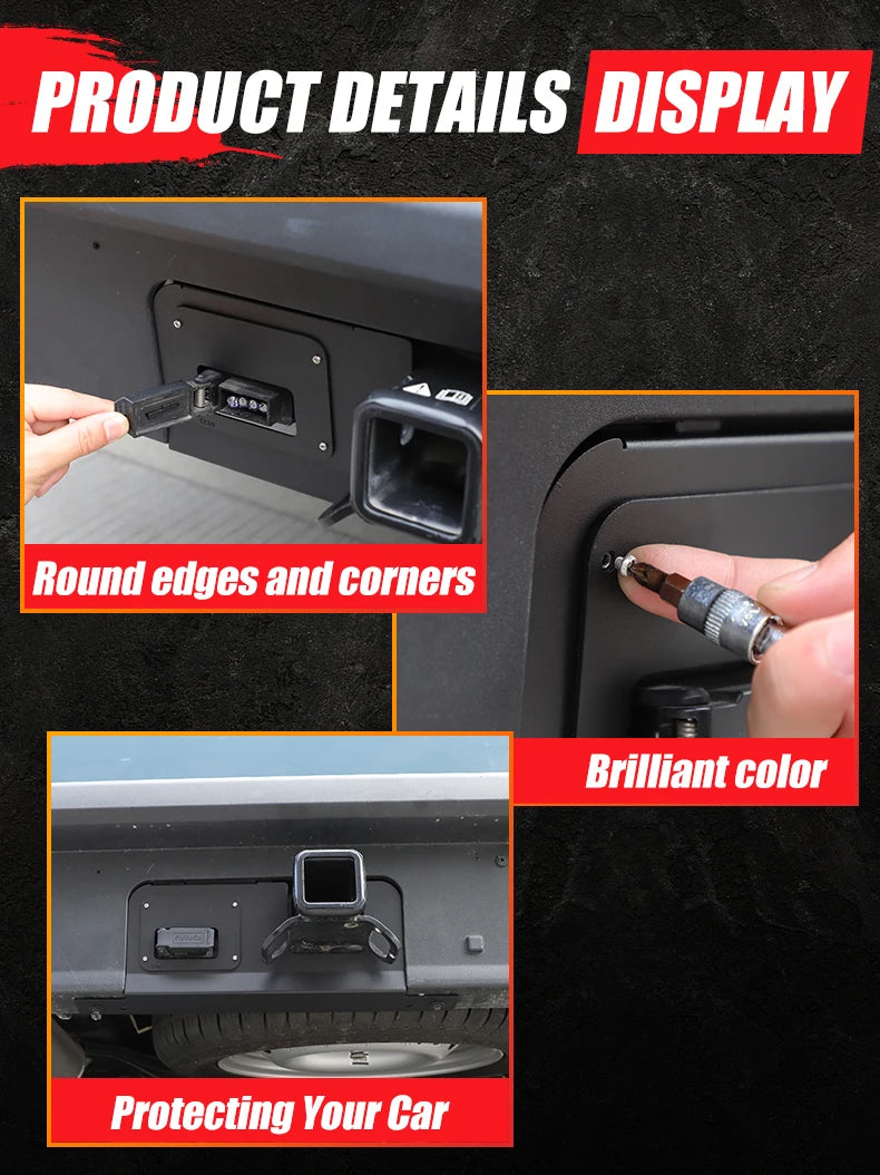 Rear Bumper Cover Plate Trailer Side Dust Cover Black Aluminum Alloy for Ford Maverick 2022 -2025 4/7-Pin Connector Hitch
