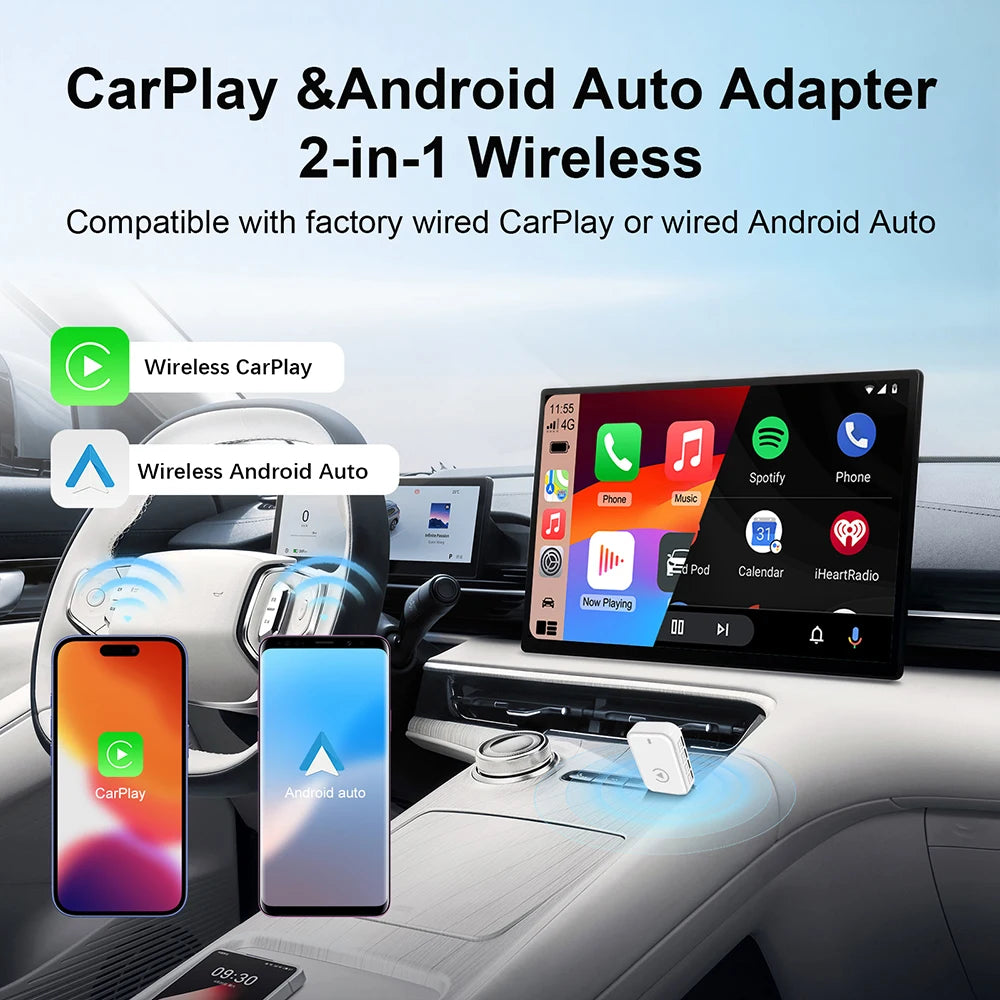 Wireless Android Auto & CarPlay Adapter — Wired-to-Wireless USB Smart Box, Plug and Play
