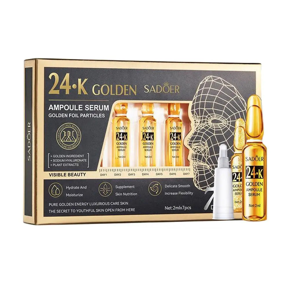 Hyaluronic Acid Vitamin C Moisturizing Rejuvenating Facial Treatment Shrink Pores Whiten Essence Set 24k Golden Ampoule Essence