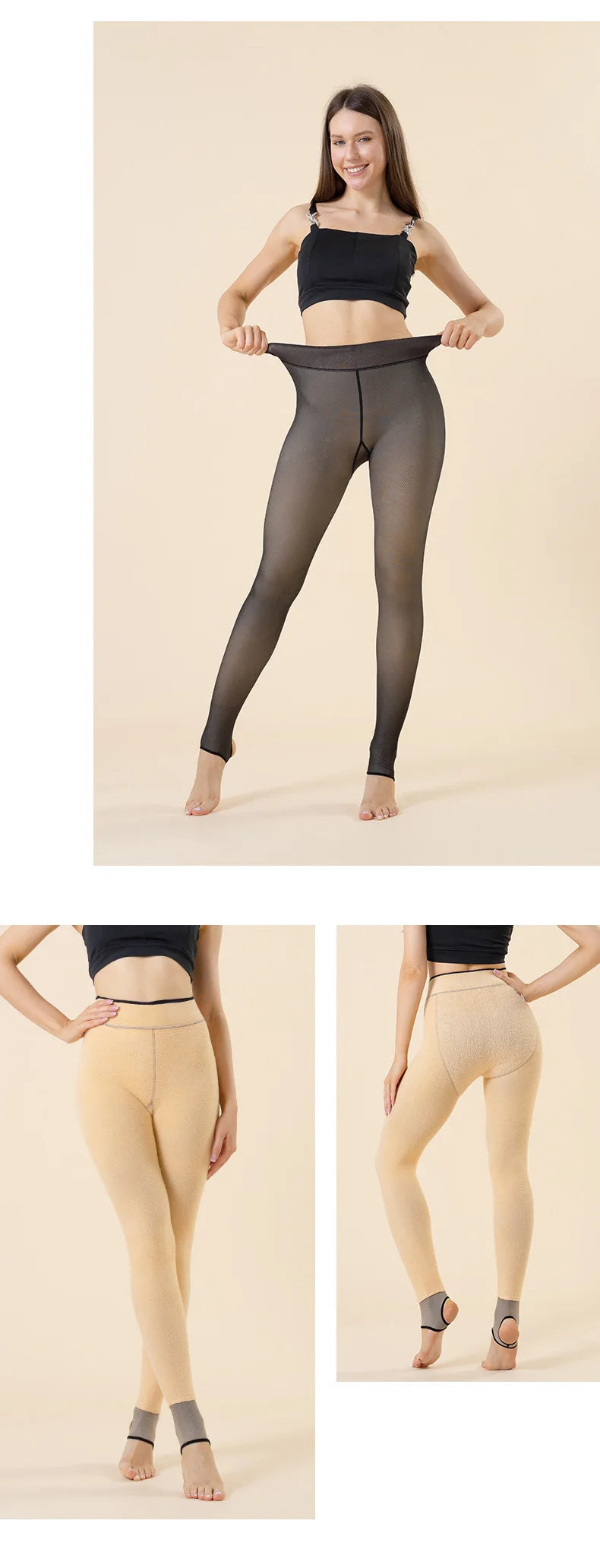 Women's Fleece-Lined Thermal Pantyhose, Sheer Look