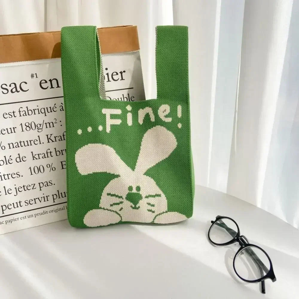 Cat Knit Handbag Fashion Knit Handmade Shopping Bags High-capacity Knot Wrist Bag Girls