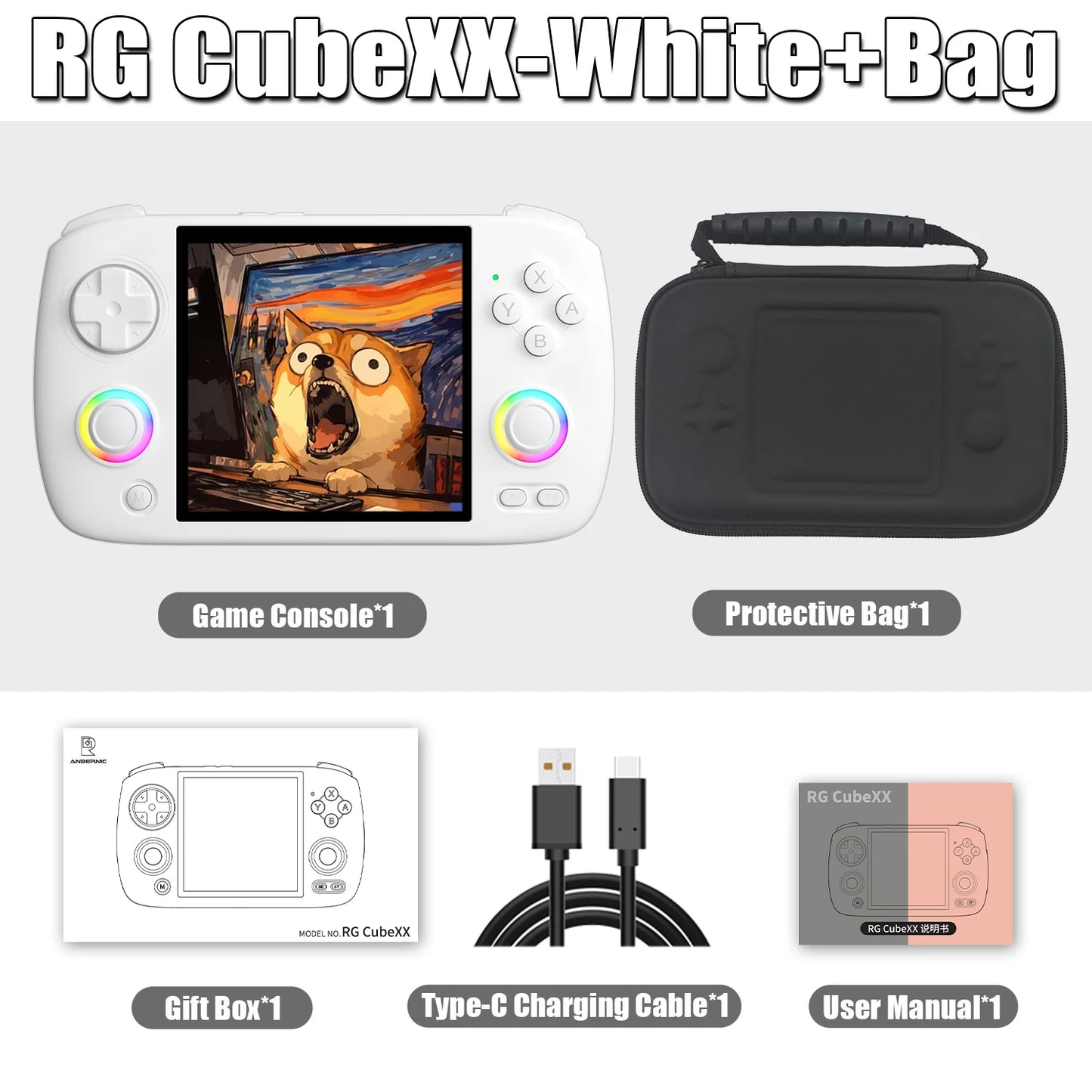 Anbernic RG CubeXX Retro Handheld Game Console 3.95 Inch IPS Screen 64 Bit Linux System With RGB Joystick Lighting HDMI-Support