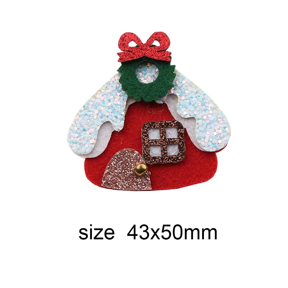 10pcs Glitter Padded Applique Reindeer with Red Nose  for DIY Christmas Hair Clips Bow Accessories Felts Supply Party Decor
