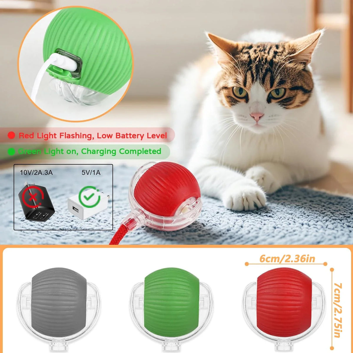 Automatic Rolling Cat Ball Toy with Tail, Rechargeable