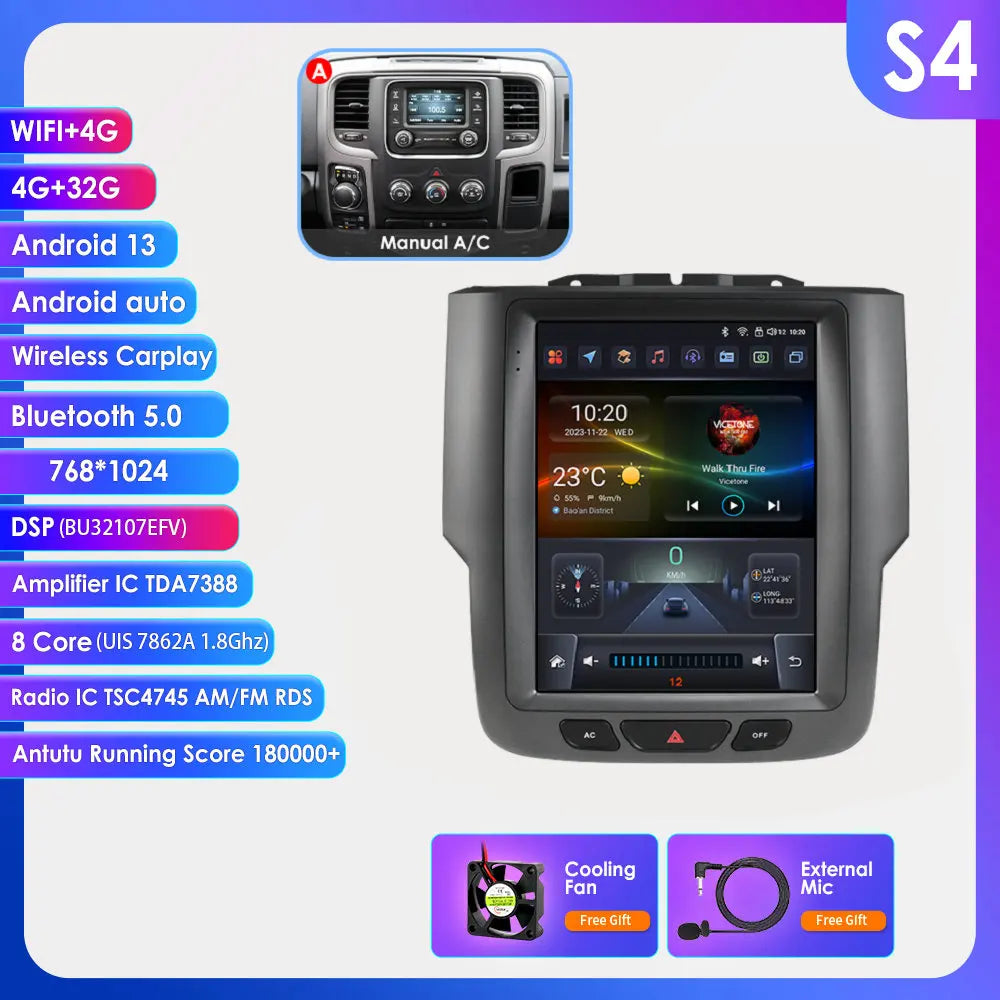 9.7" Tesla-Style Android Multimedia Screen — Dodge RAM 1500/2500/3500 (2013-2018)