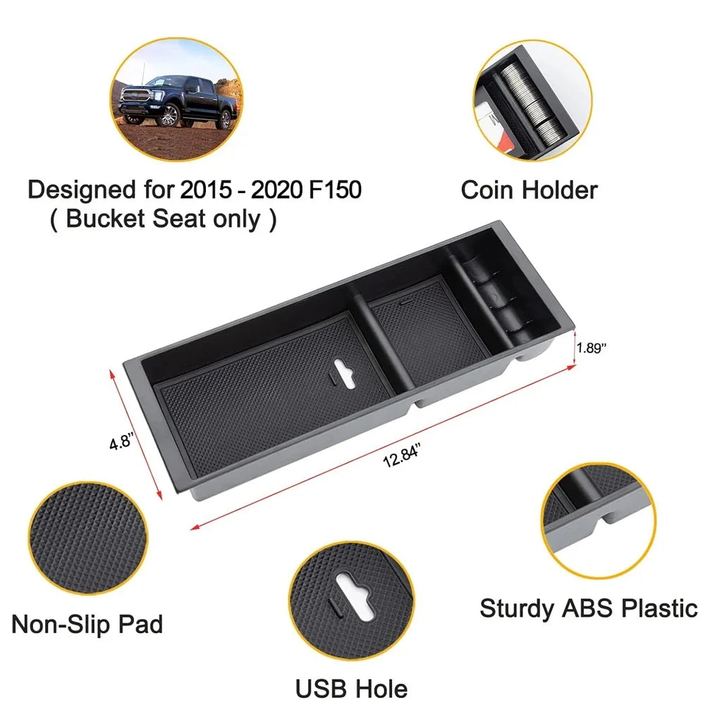 Center Console Armrest Organizer Tray for Ford F-150 2015–2020 / F-250 F-350