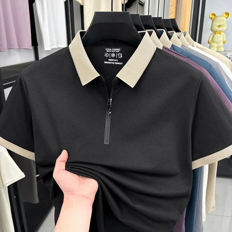 Men's Half-Zip Polo - Cool Fabric Lapel, Daily & Business Wear