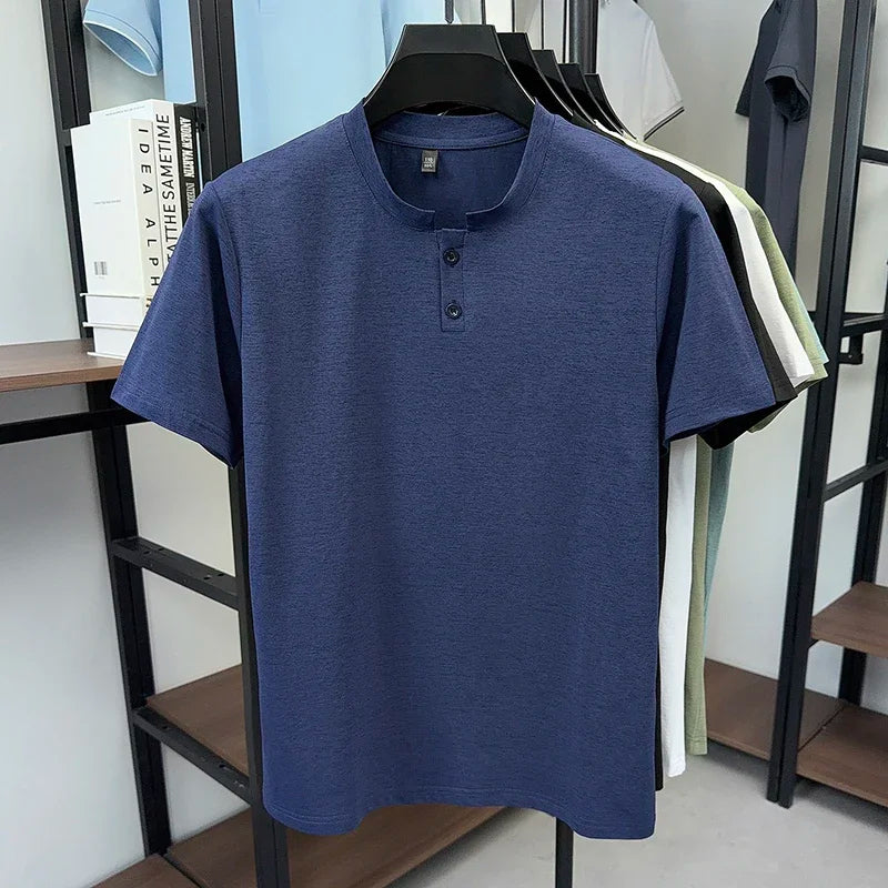 Men's Two-Button Henley Tee - Soft Knit, Cool Lightweight Summer