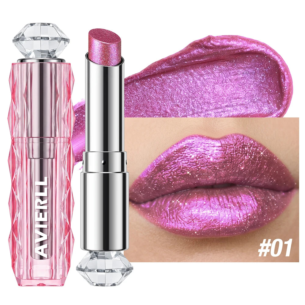 6 Colors Glitter Lipstick Hydrating Red Pink Sparkling Shine Lip Color Highly Pigmented Lip Tints Metallic Finish Lip Makeup