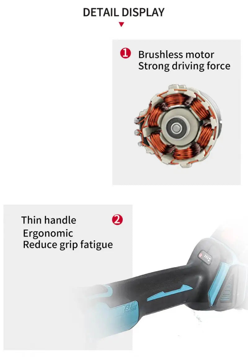 125mm Grinder Power Tool Polishing Cutting Machine For Makita 18V Battery Brushless Angle Grinder Cordless Electric Angle