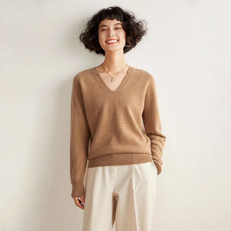 Women's Cashmere V-Neck Sweater, Knit Pullover