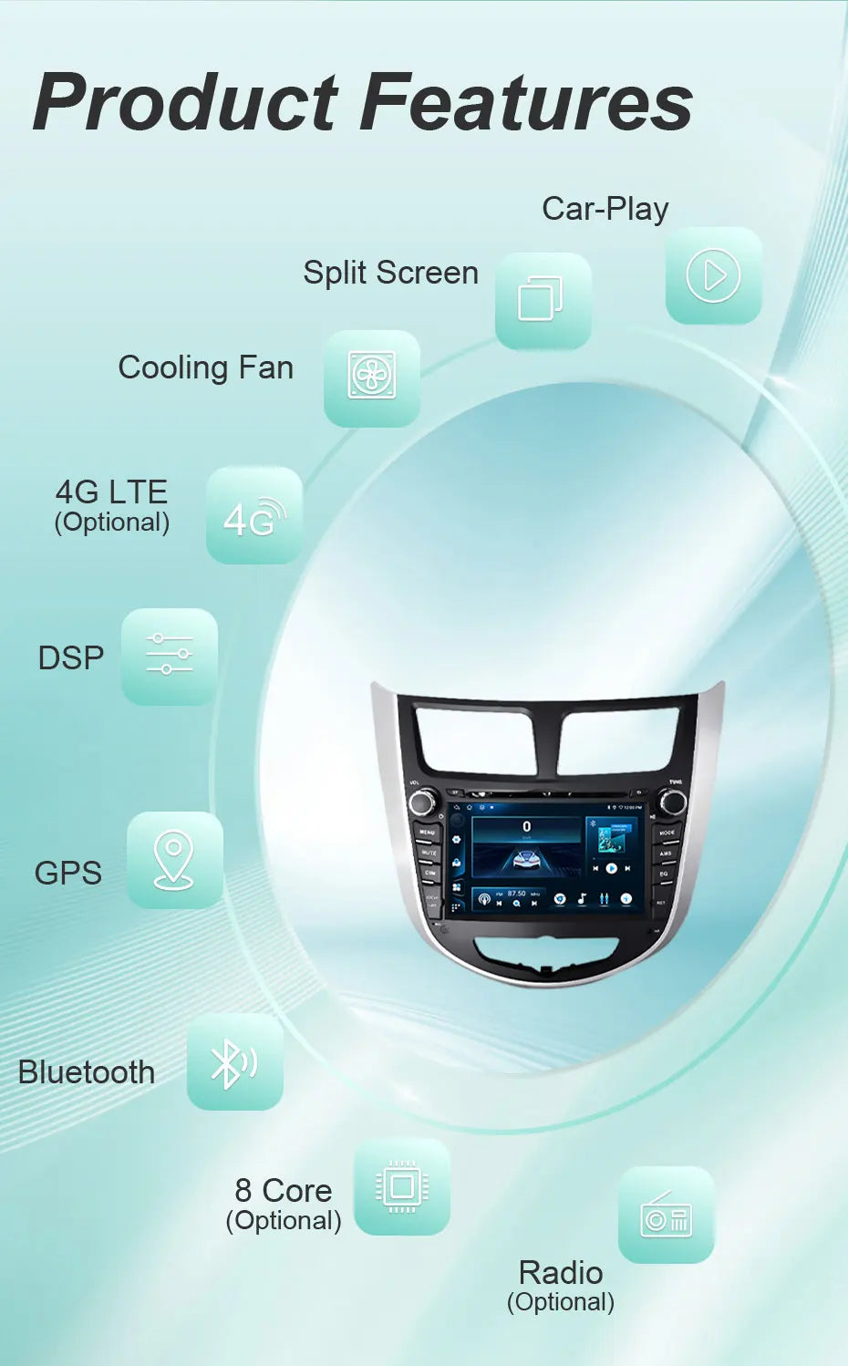 7" Android Car Radio for Hyundai Solaris Accent Verna 2010-2016 Wireless CarPlay Android Auto GPS WiFi BT FM Touch Screen Stereo