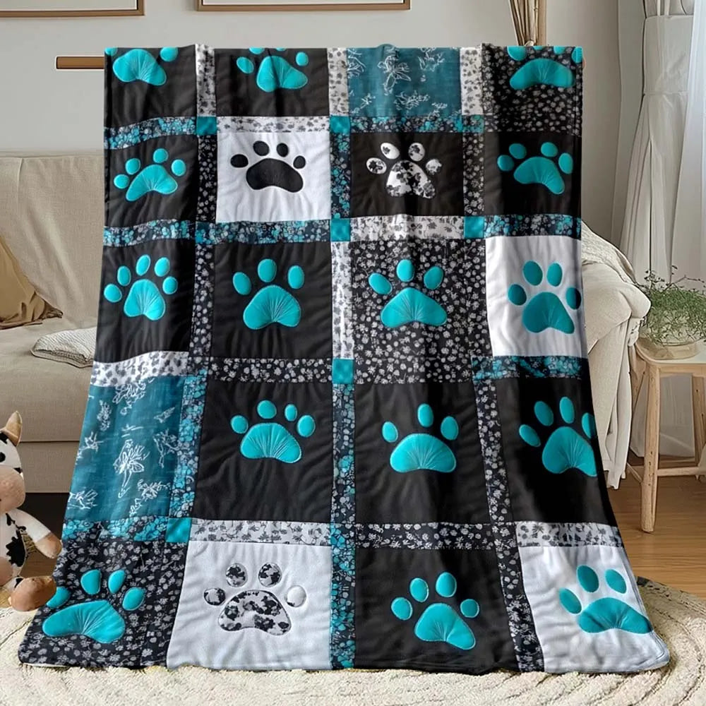 Teal Paw Print Quilted Throw Blanket - Patchwork Fleece for Pet Lovers - photo 5