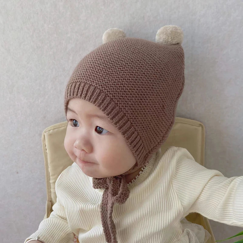 Baby Pom Pom Crochet Bonnet - Ear Covering Winter Pullover Cap - photo 3