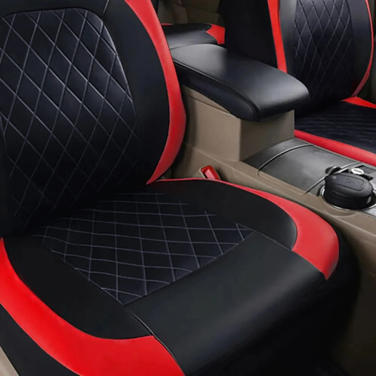All-Season Quilted PU Leather Car Seat Cover, Waterproof Set