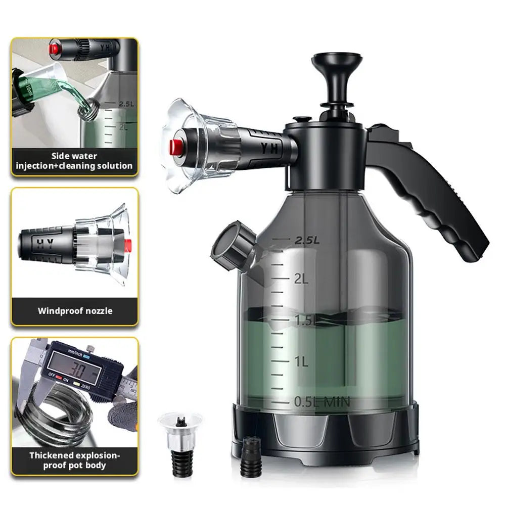 3L Hand Pump Foam Sprayer with 3 Types of Nozzle Hand Pneumatic Foam Cannon Snow Foam High-pressure Car Wash Spray Bottle