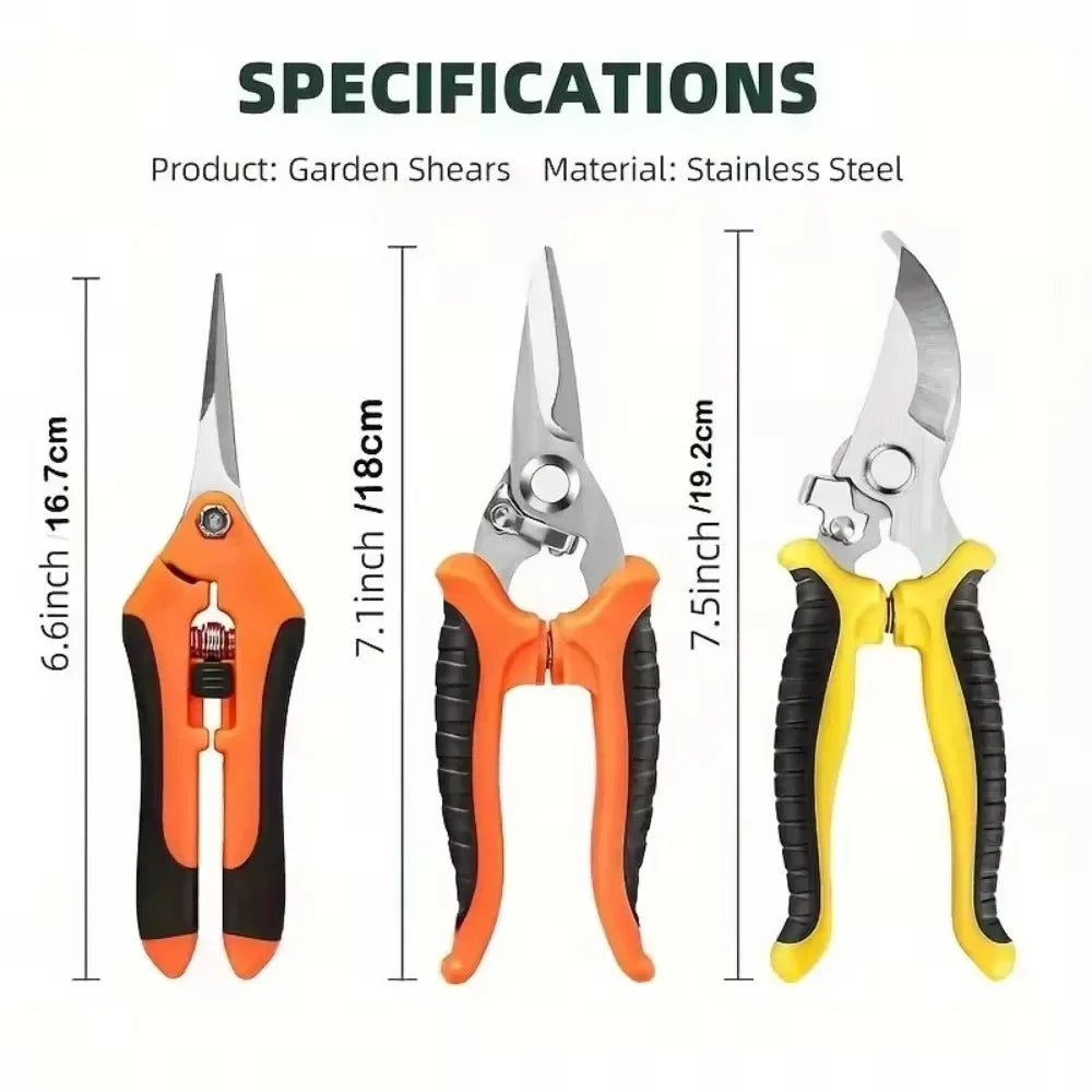 3-Pack Garden Pruning Shears – Stainless Steel Clippers & Snips for Trimming and Pruning